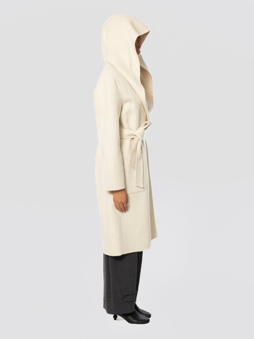 2026 New Arrival Cappotto in Double di Lana con Cappuccio Panna