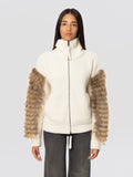 2026 New Arrival Giacchetto in Maglia di Lana con Pelliccia Panna