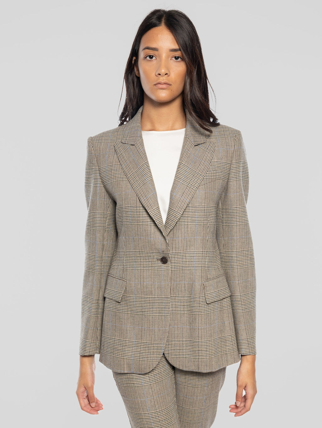 2026 New Arrival Giacca un Petto Fantasia Check Marrone