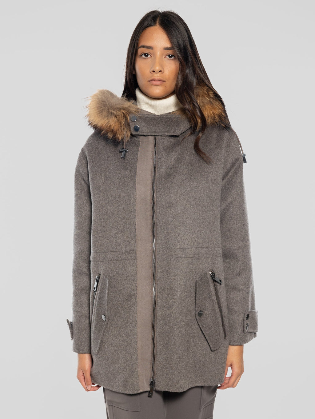 2026 New Arrival Cappotto con Cappuccio in Double di Lana Marrone
