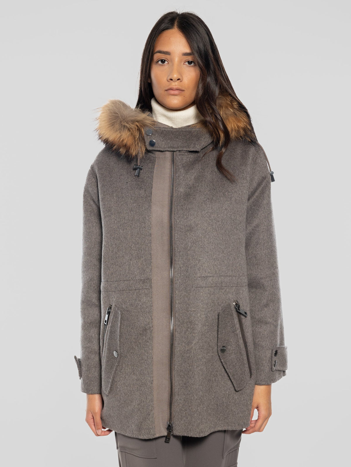2026 New Arrival Cappotto con Cappuccio in Double di Lana Marrone