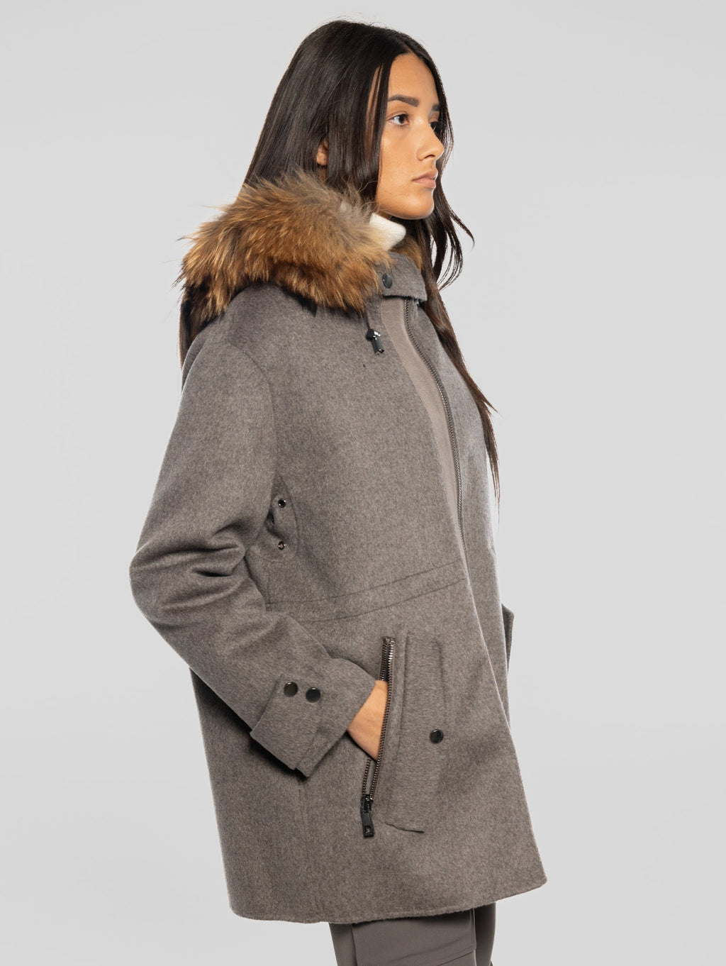 2026 New Arrival Cappotto con Cappuccio in Double di Lana Marrone
