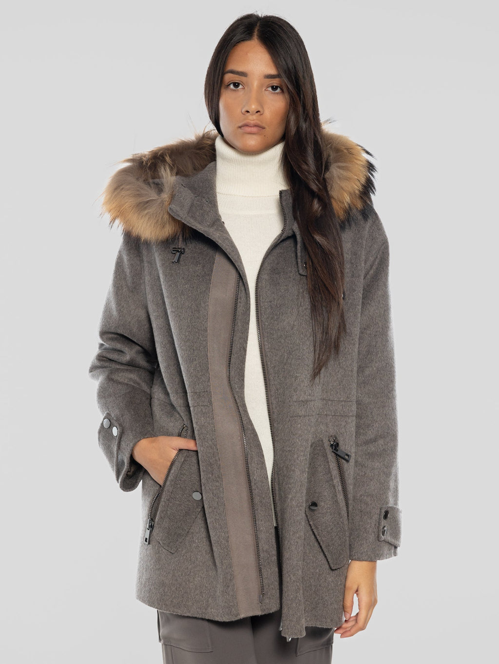 2026 New Arrival Cappotto con Cappuccio in Double di Lana Marrone