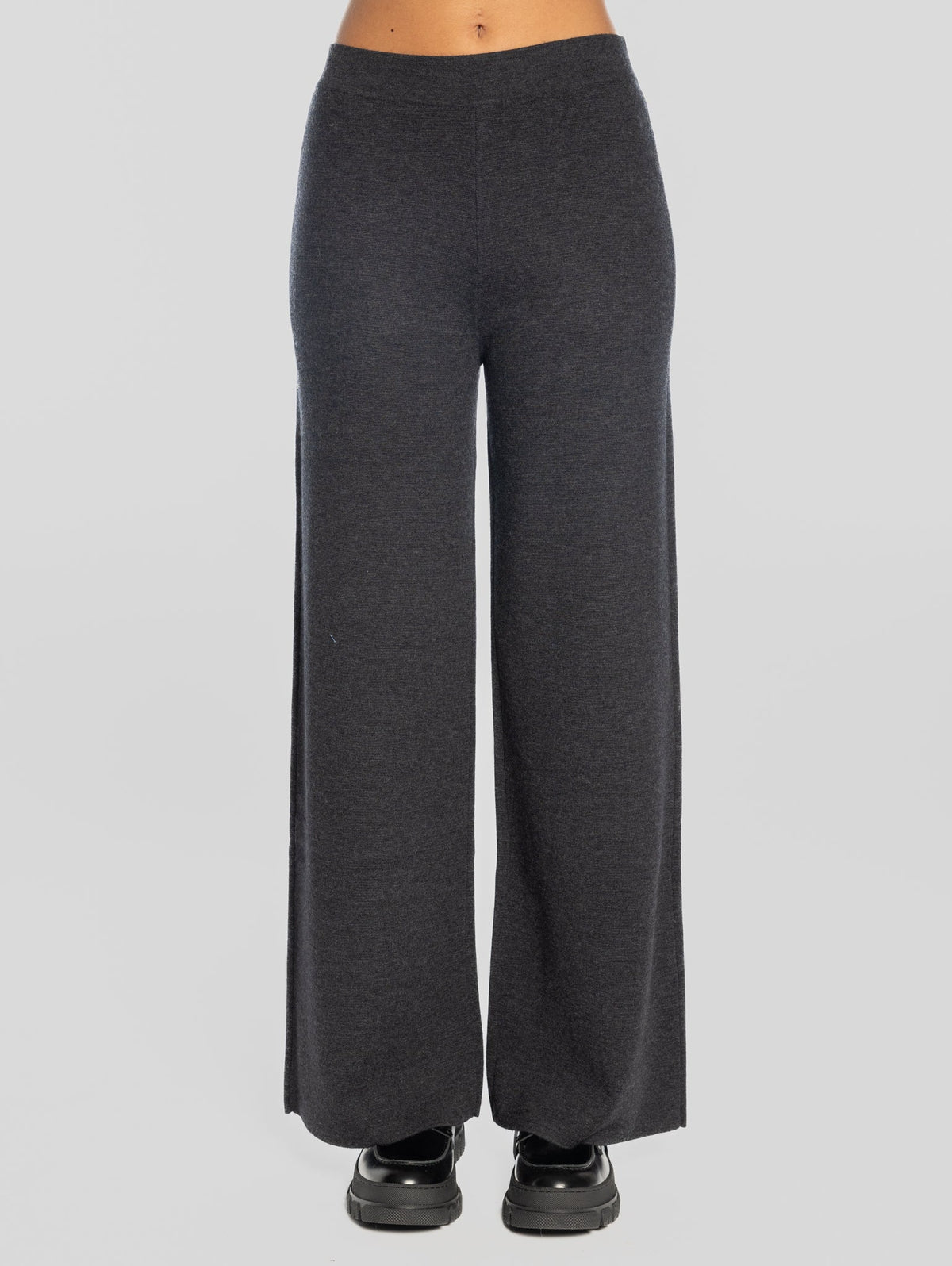 2026 New Arrival Pantaloni con Gamba Ampia in Lana Grigio