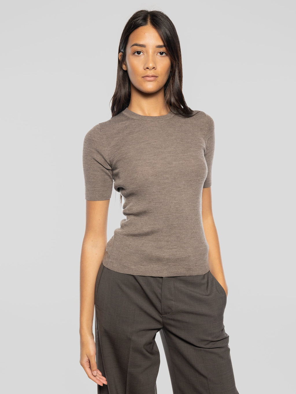 2026 New Arrival Maglia Maniche Corte a Costine Visone