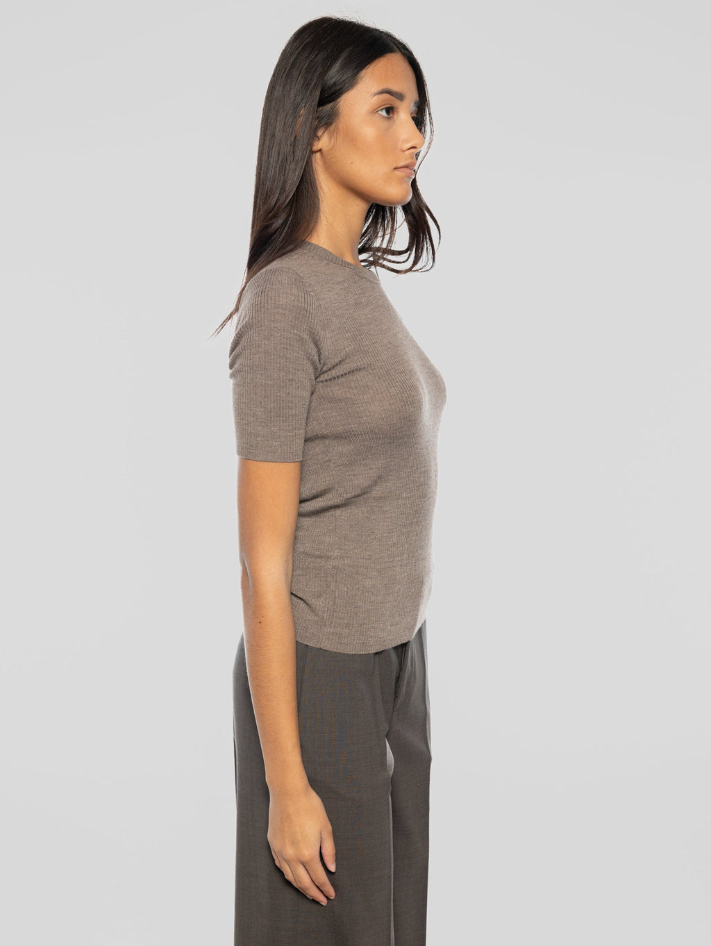 2026 New Arrival Maglia Maniche Corte a Costine Visone