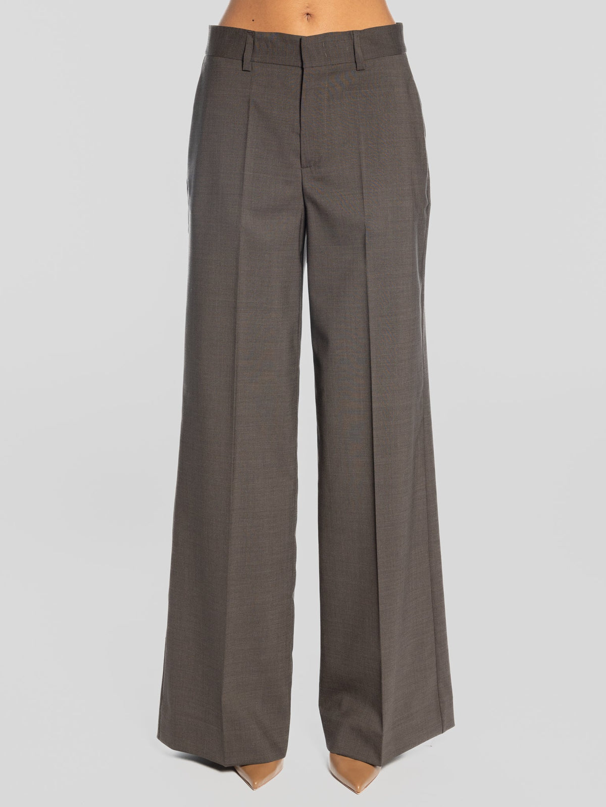 2026 New Arrival Pantaloni Palazzo in Fresco Lana Marrone