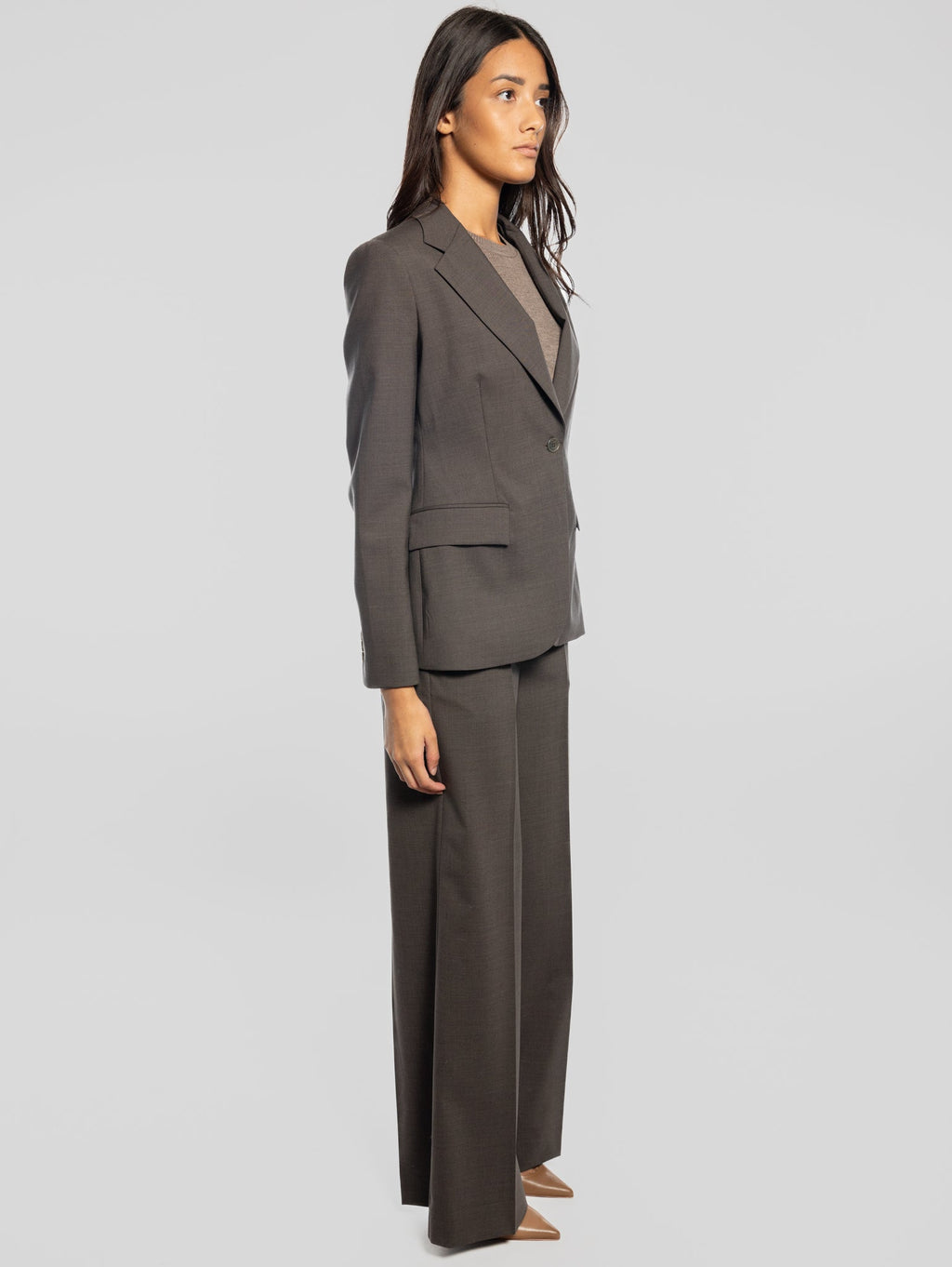 2026 New Arrival Pantaloni Palazzo in Fresco Lana Marrone