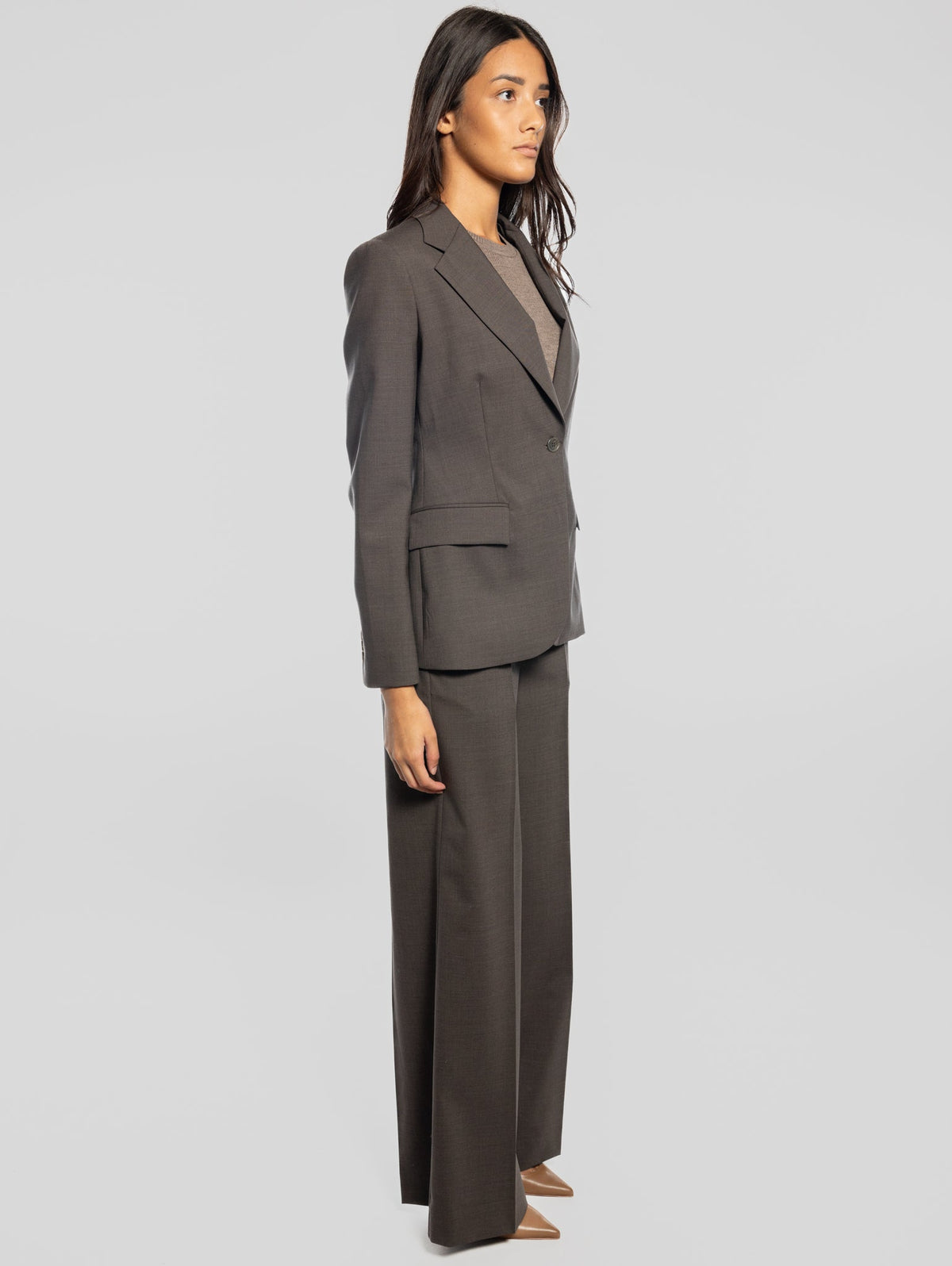 2026 New Arrival Pantaloni Palazzo in Fresco Lana Marrone