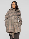 2026 New Arrival Cappotto Corto Check con Cintura Marrone