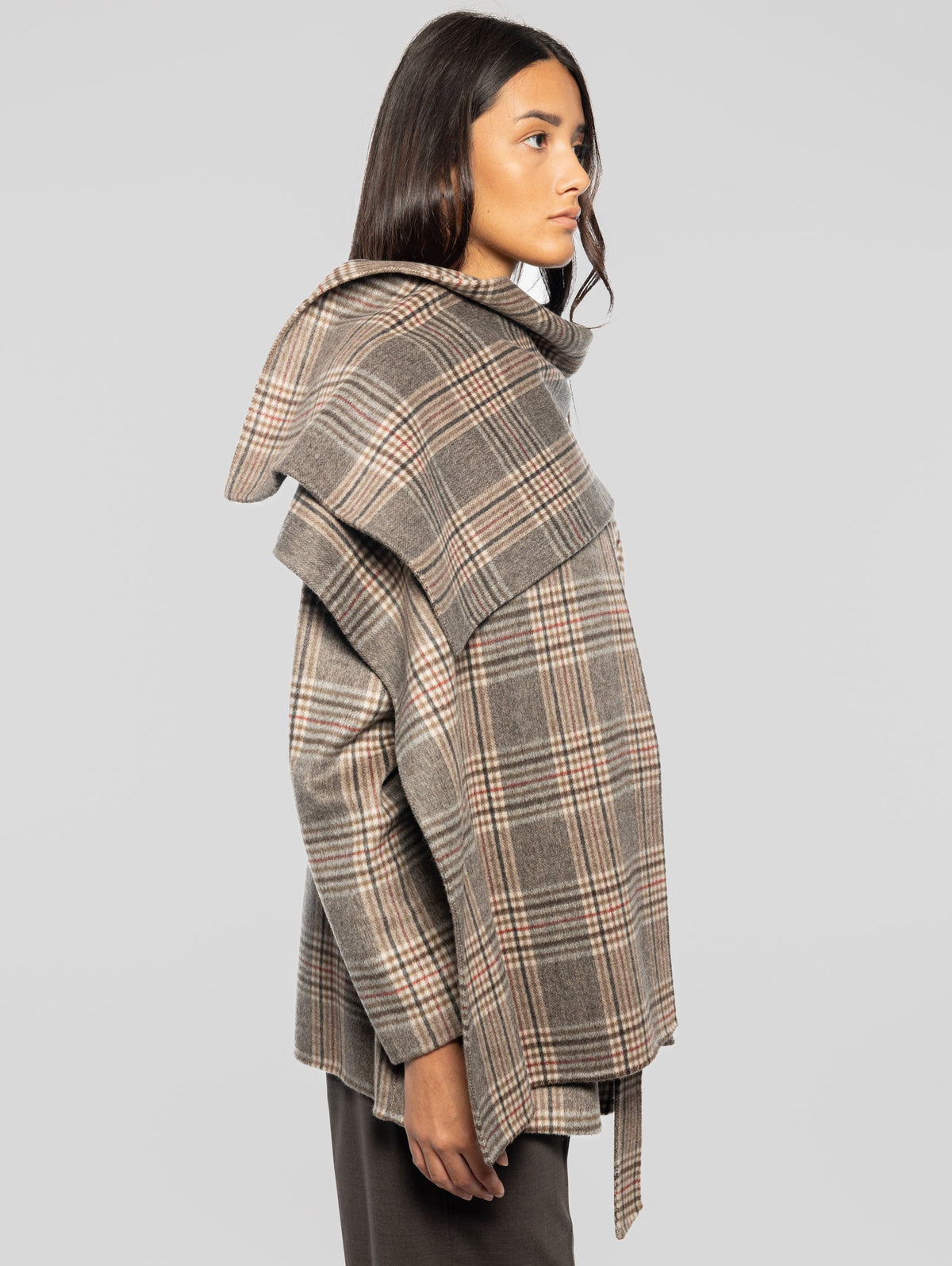 2026 New Arrival Cappotto Corto Check con Cintura Marrone