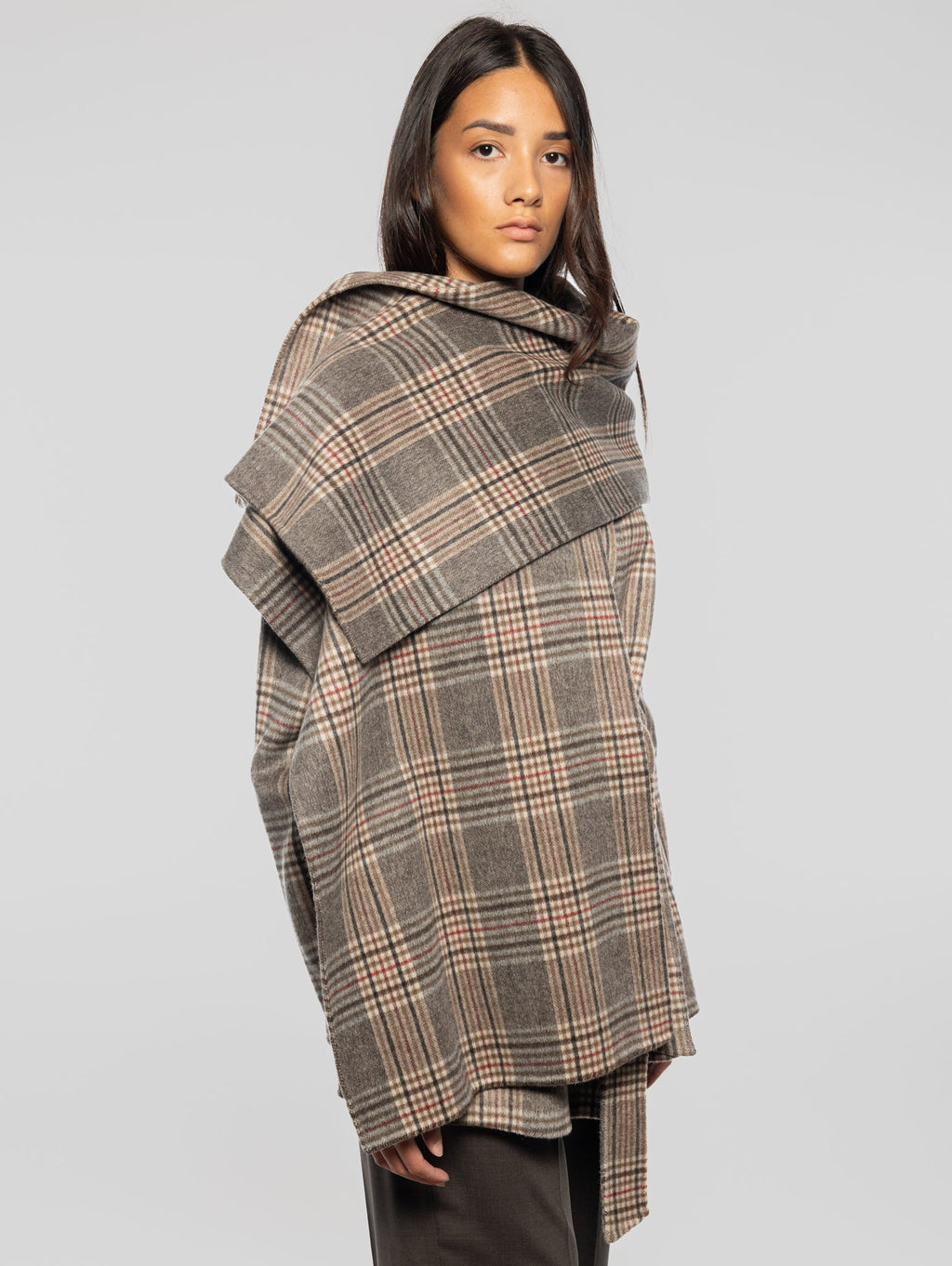 2026 New Arrival Cappotto Corto Check con Cintura Marrone