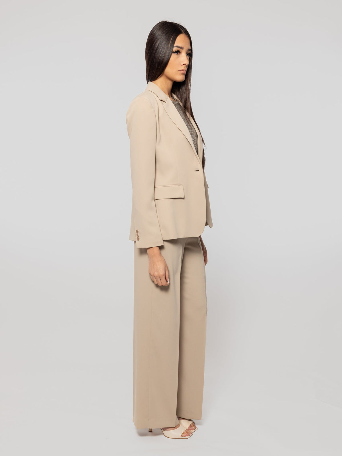 2026 New Arrival Pantaloni in Cady con Gamba Larga Sabbia
