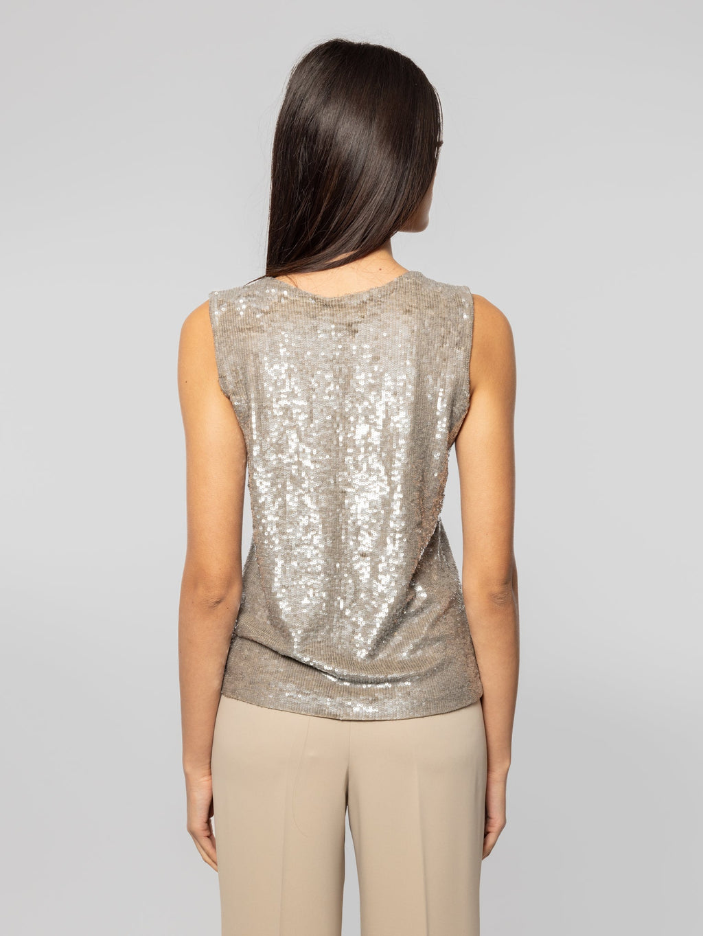 2026 New Arrival Blusa Girocollo Full Paillettes Grigio Mélange Chiaro