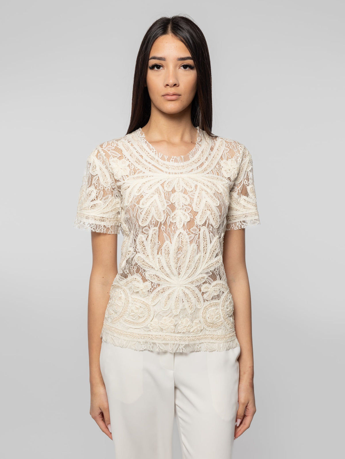 2026 New Arrival Blusa in Pizzo Macramè Ecrù