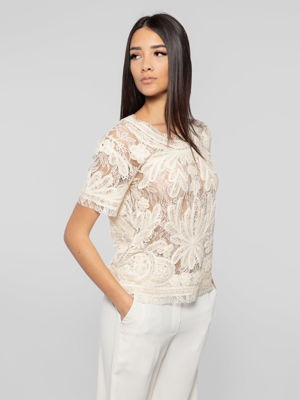 2026 New Arrival Blusa in Pizzo Macramè Ecrù