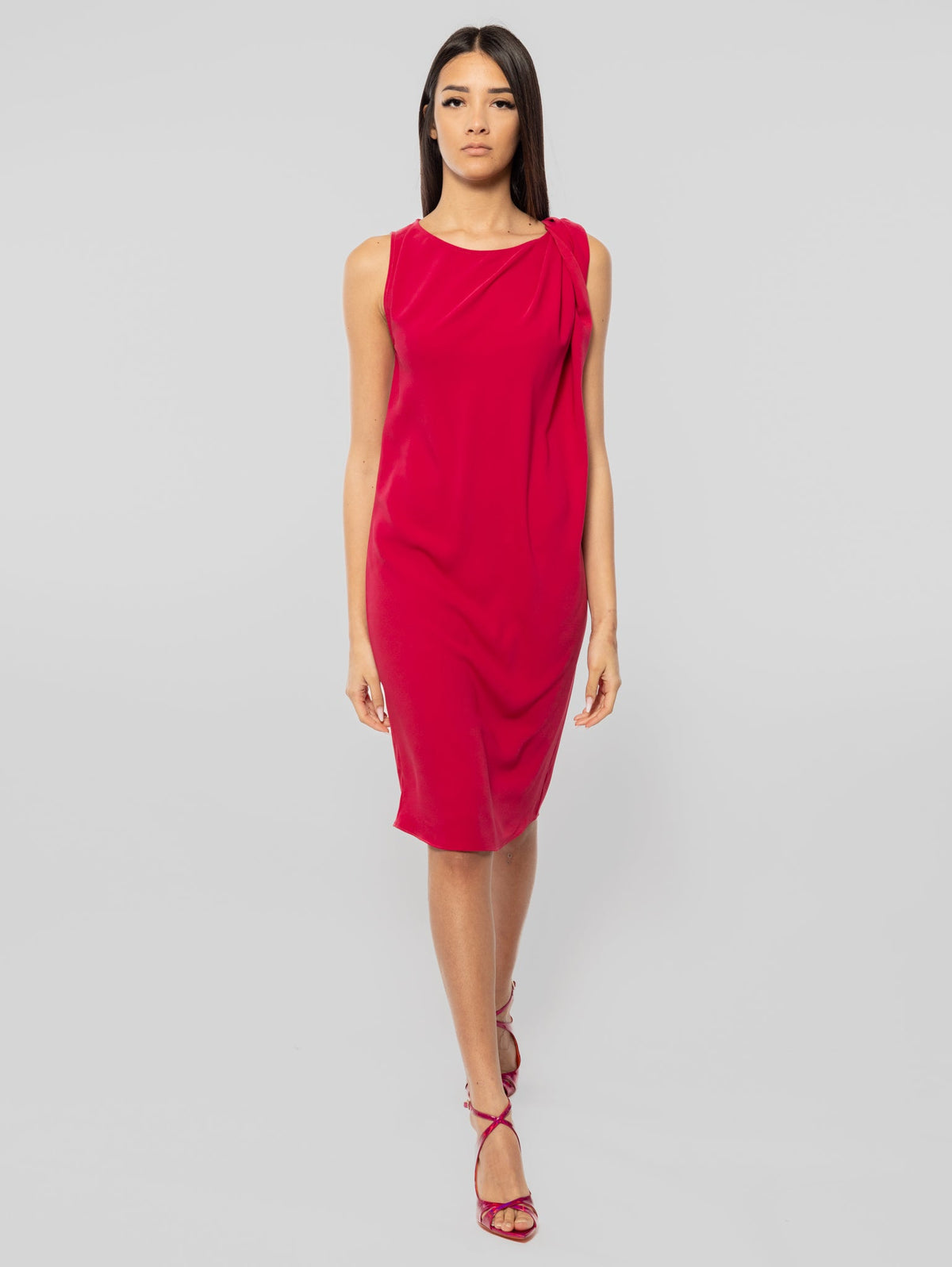 2026 New Arrival Abito in Cady con Torchon Rosso Scuro