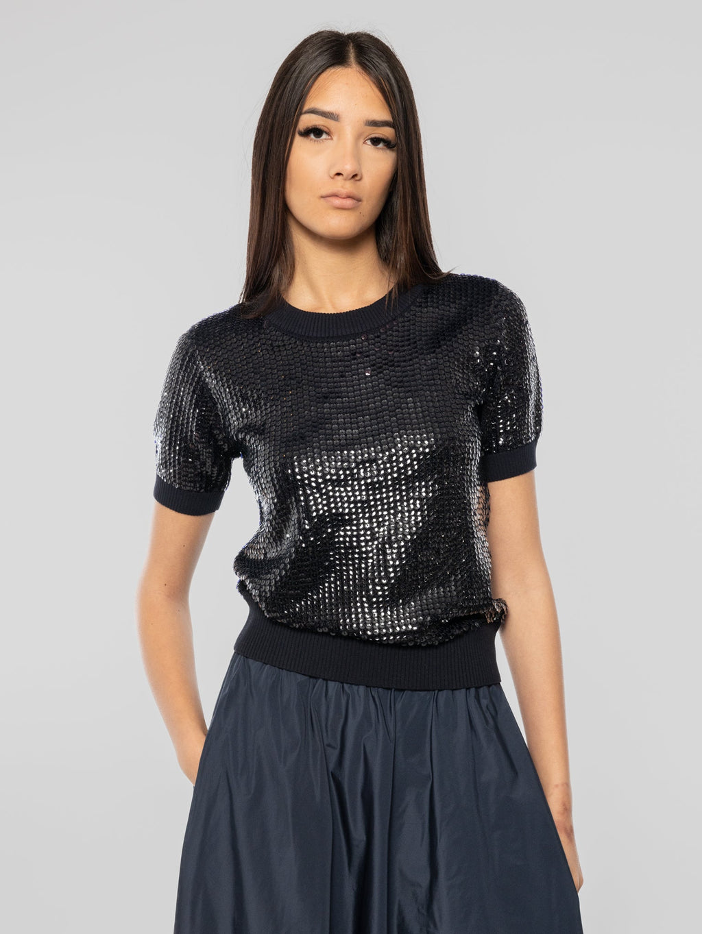 2026 New Arrival Maglia Girocollo Full Paillettes Blu