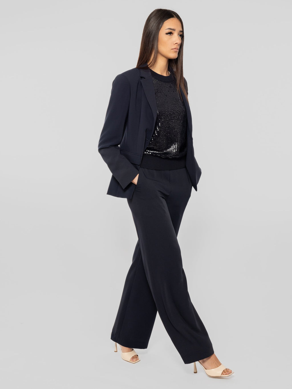 2026 New Arrival Pantaloni Palazzo in Cady Blu