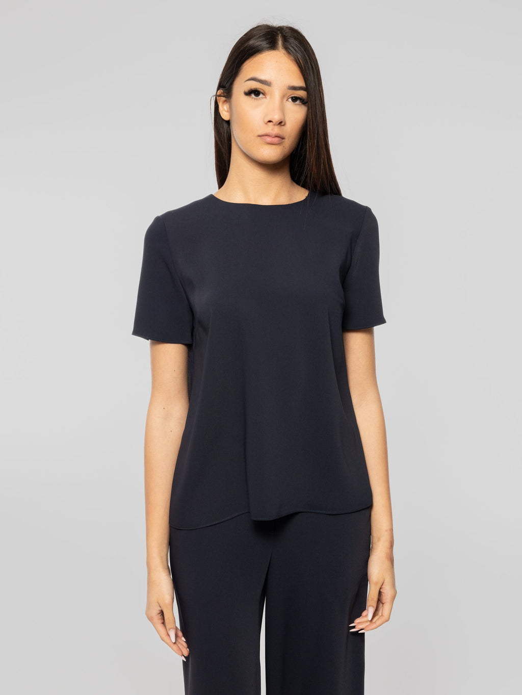 2026 New Arrival Blusa Girocollo con Spacco Posteriore Blu