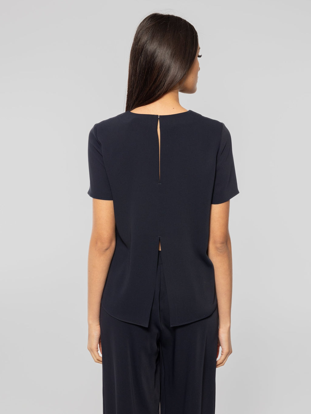 2026 New Arrival Blusa Girocollo con Spacco Posteriore Blu