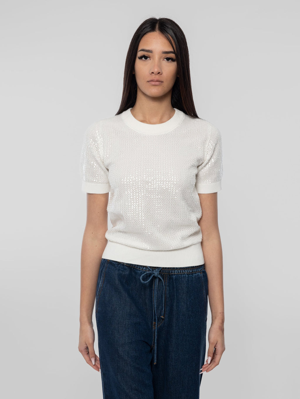 2026 New Arrival Maglia Girocollo Full Paillettes Panna