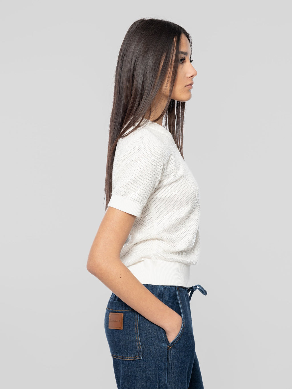 2026 New Arrival Maglia Girocollo Full Paillettes Panna