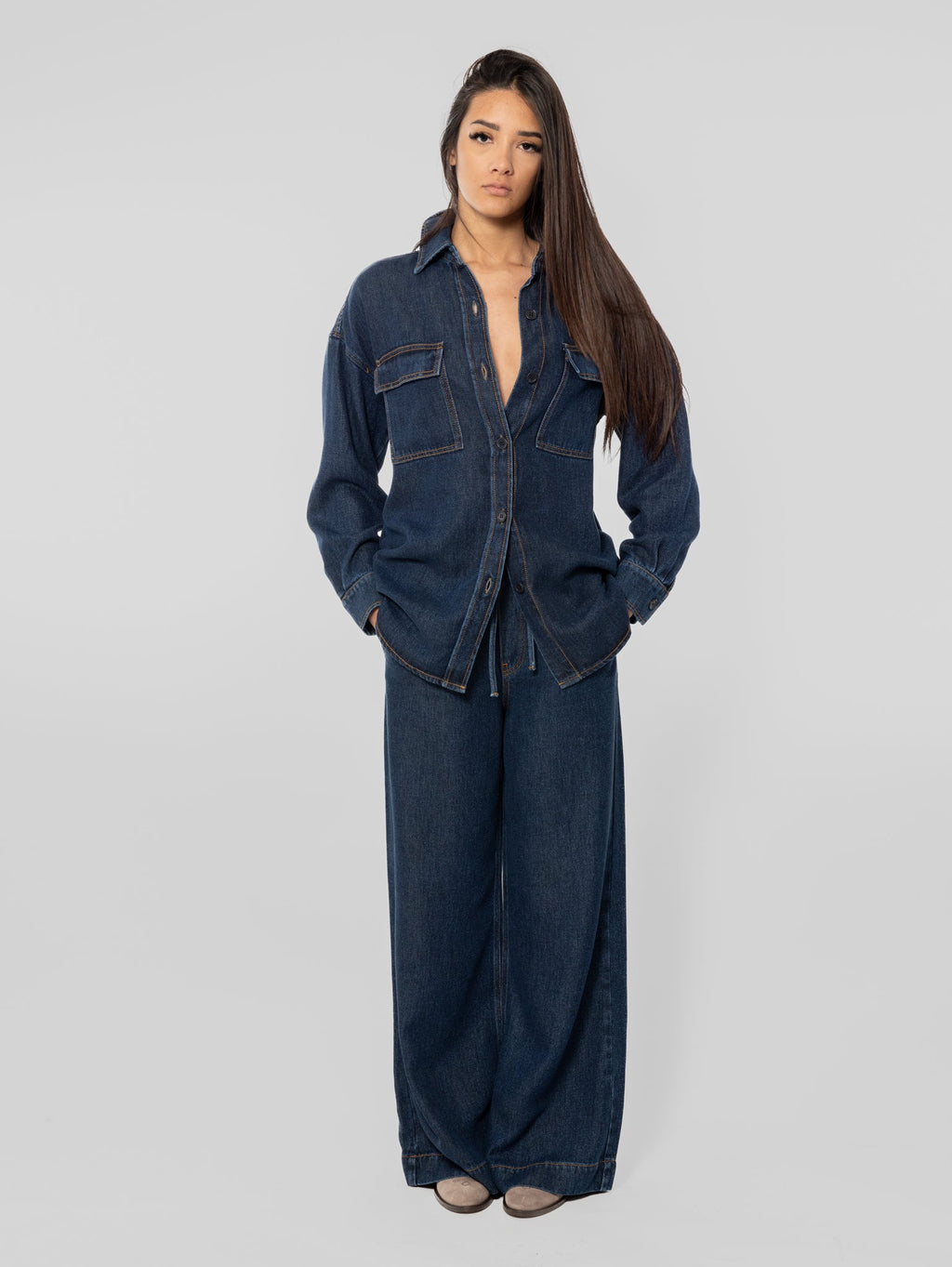 2026 New Arrival Pantaloni in Denim con Coulisse Blu