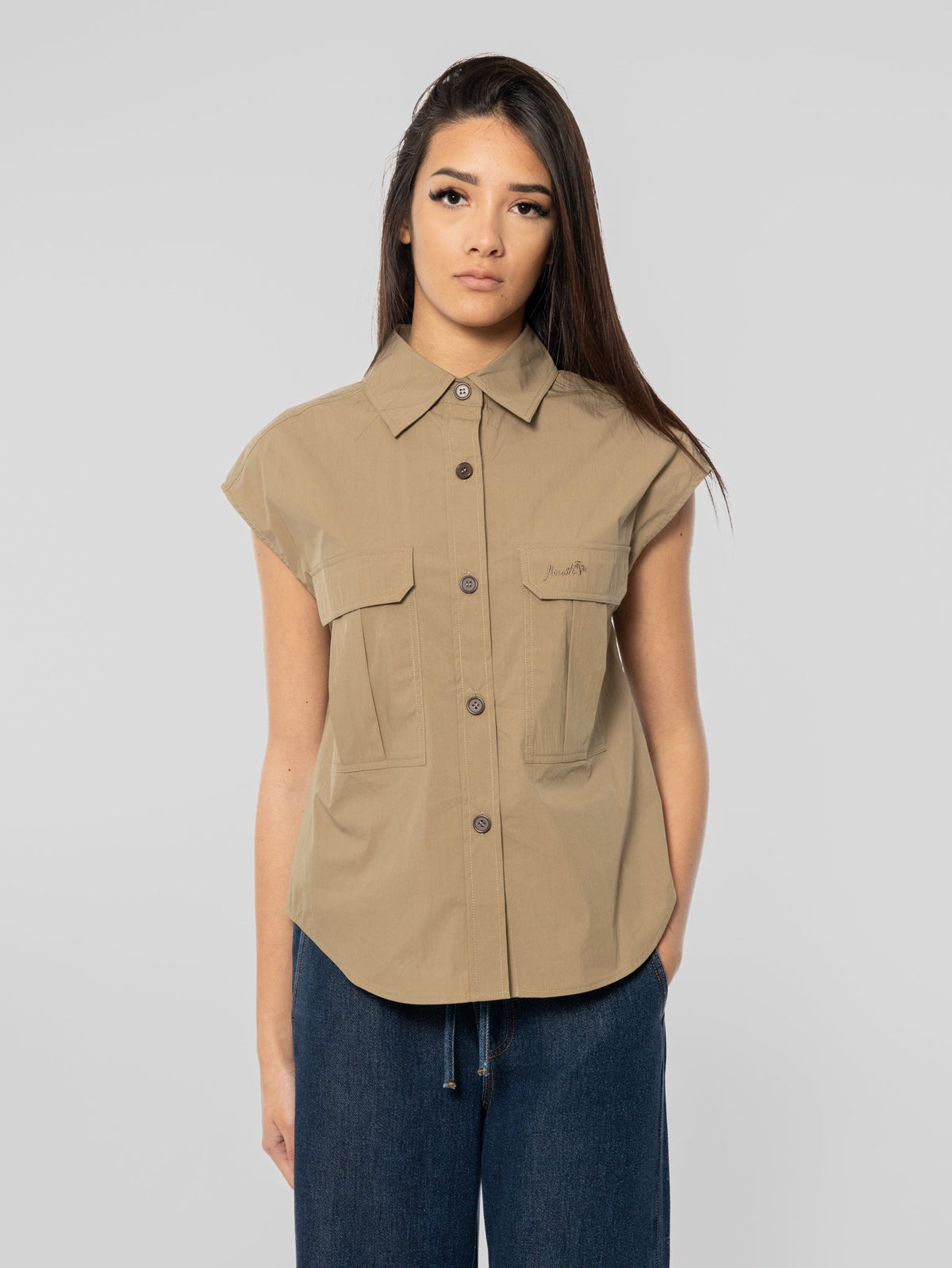 2026 New Arrival Camicia Over con Tasche Applicate Verde