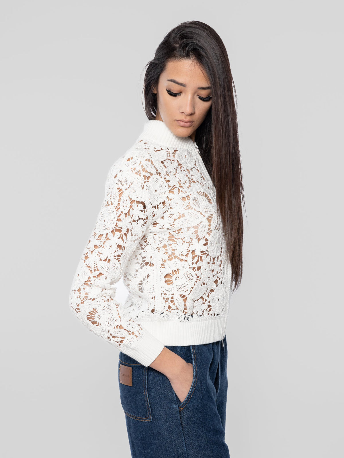 2026 New Arrival Bomber in Pizzo Macramè Panna
