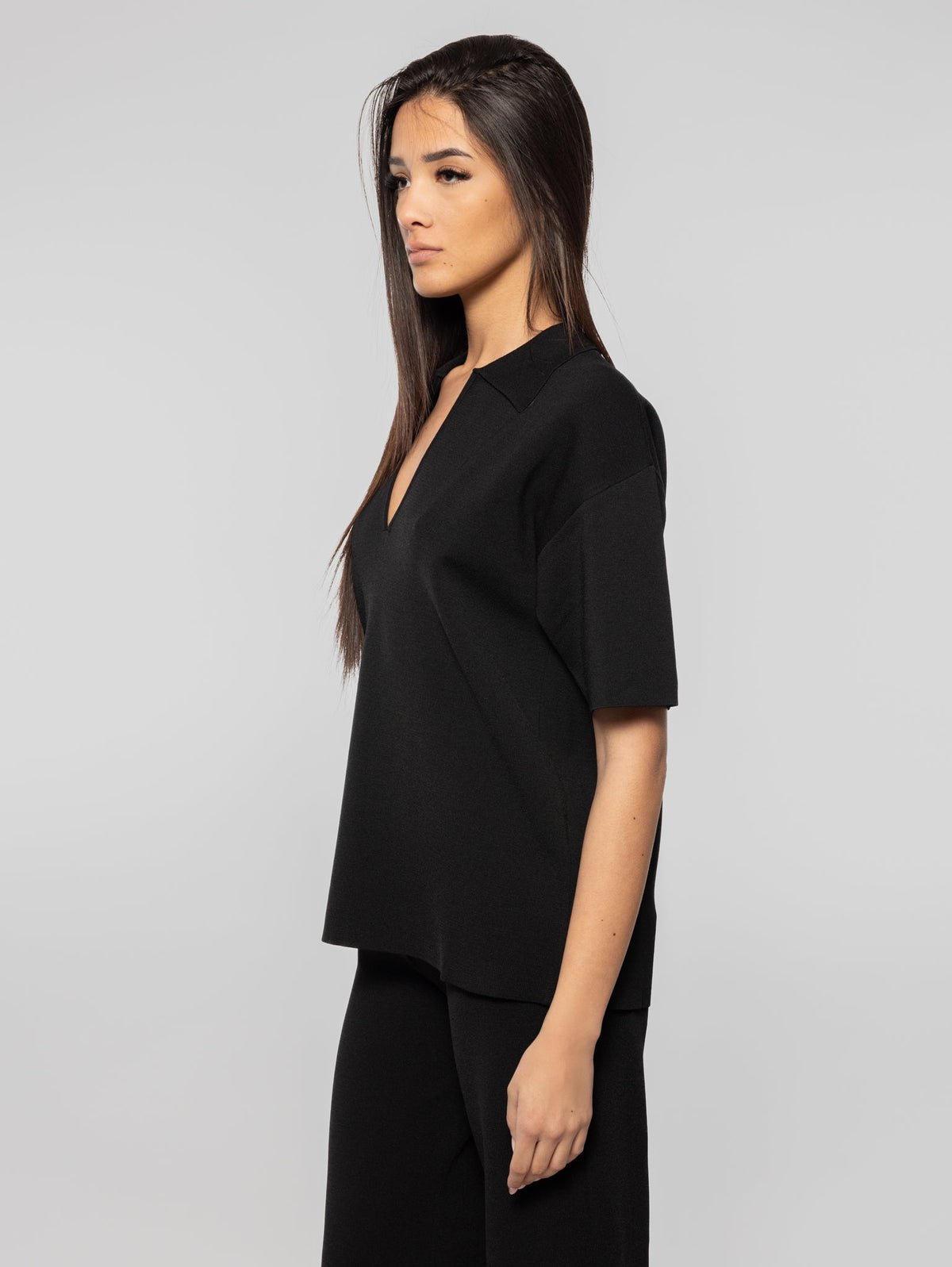 2026 New Arrival Polo in Maglia con Scollo a V Nero
