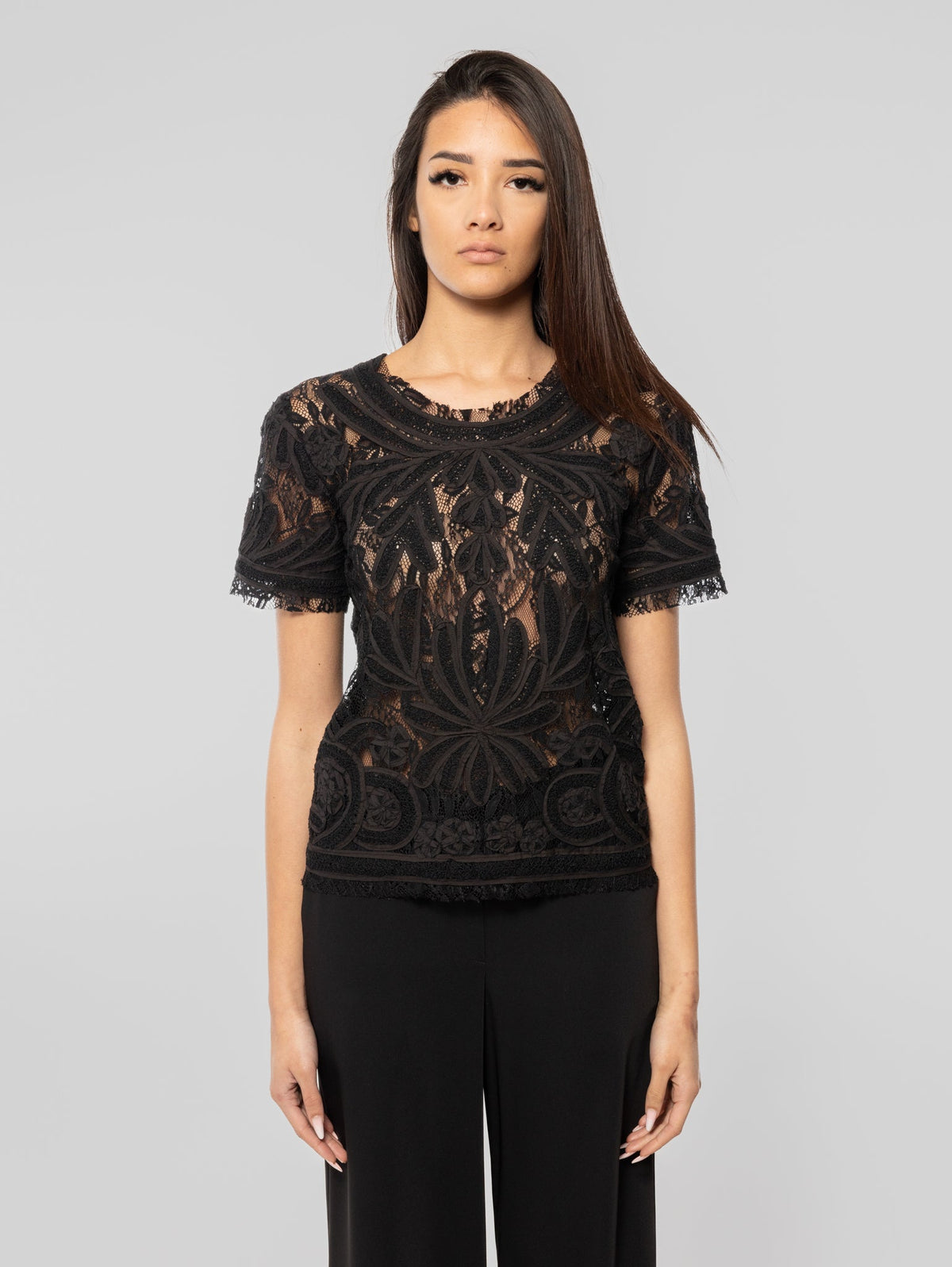 2026 New Arrival Blusa in Pizzo Macramè Nero