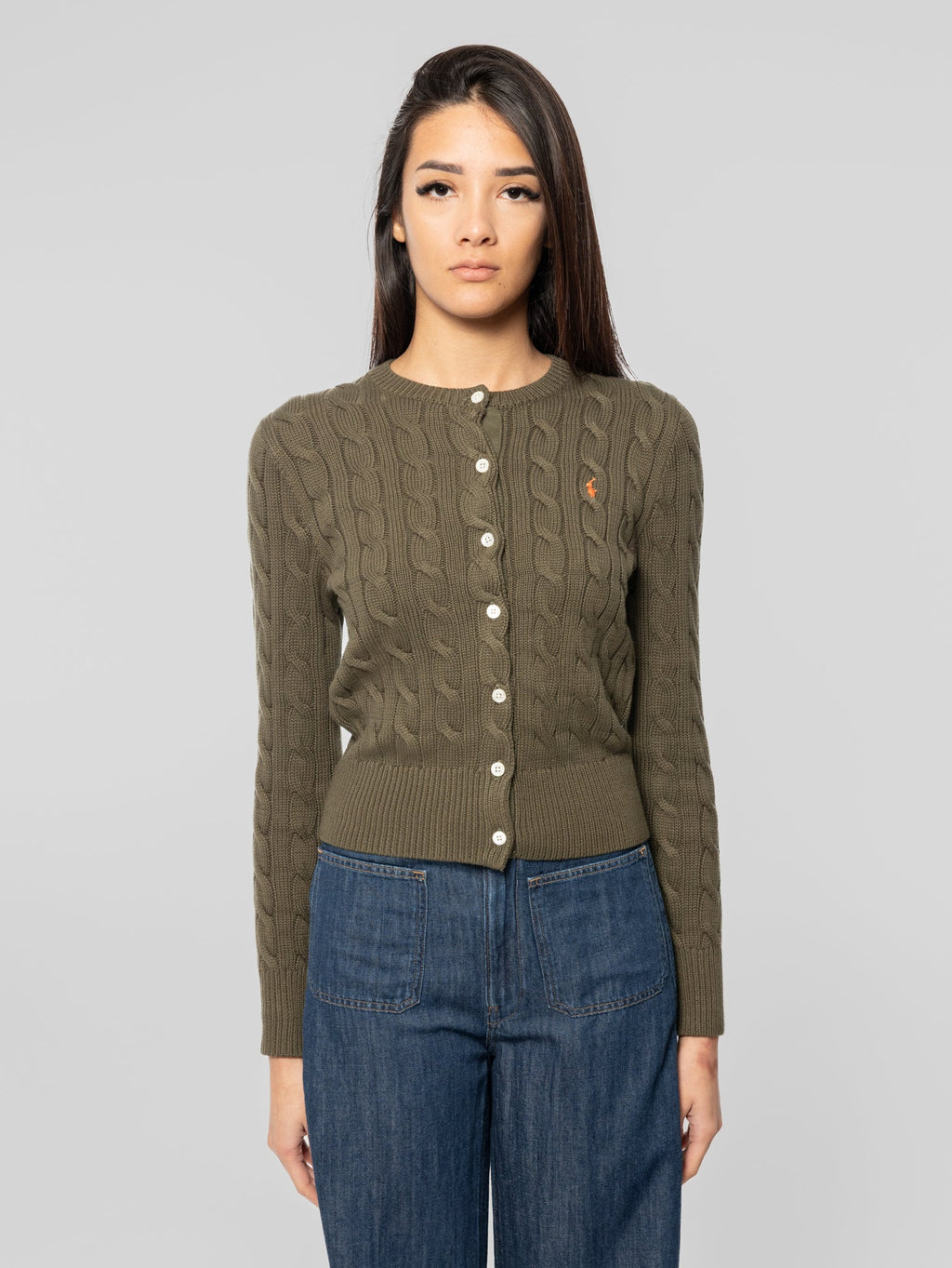2026 New Arrival Cardigan in Cotone a Trecce Verde Oliva