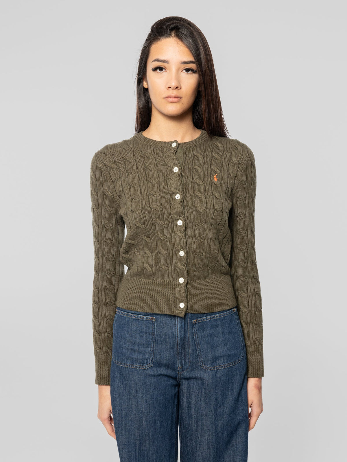 2026 New Arrival Cardigan in Cotone a Trecce Verde Oliva