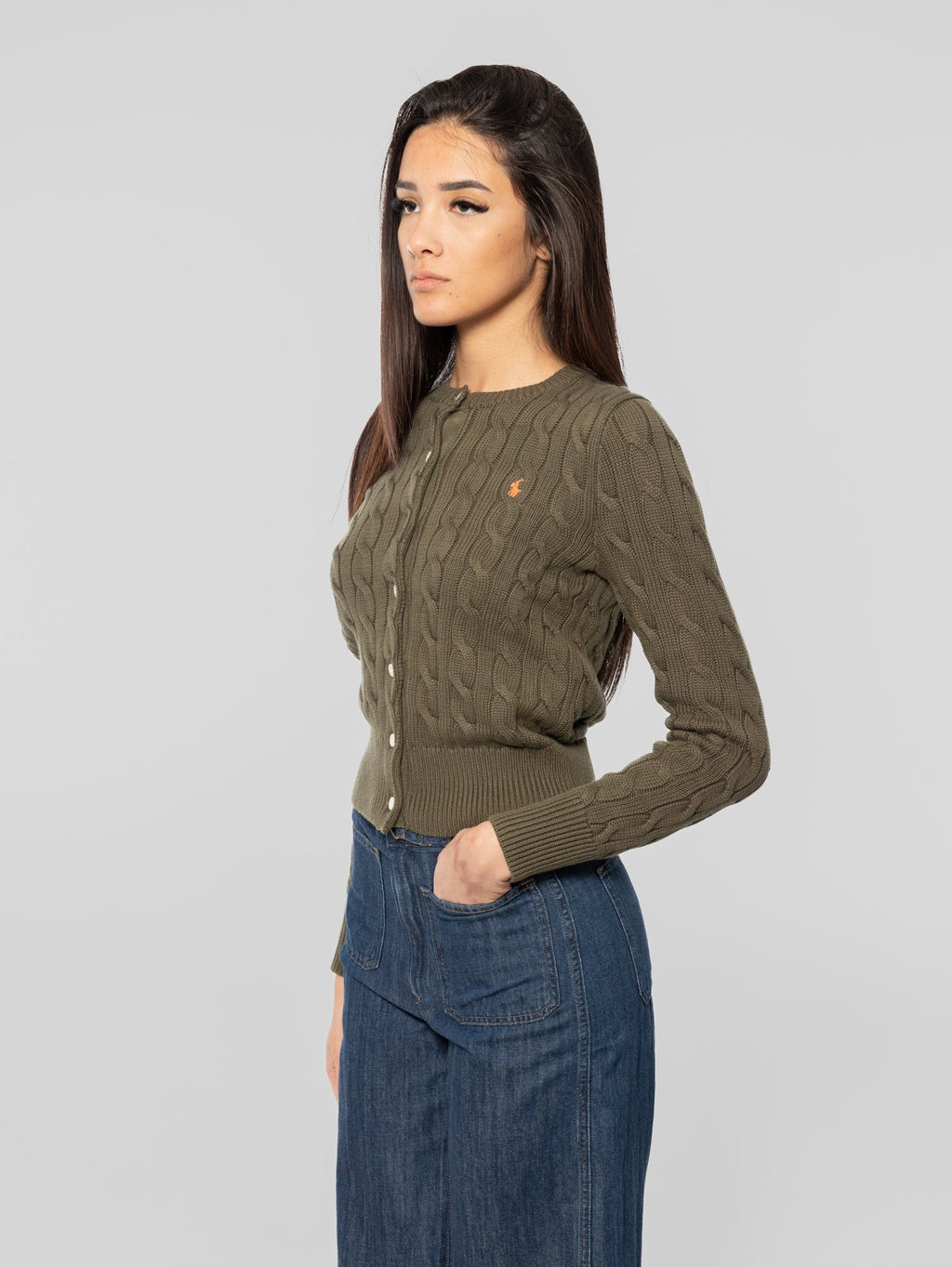 2026 New Arrival Cardigan in Cotone a Trecce Verde Oliva