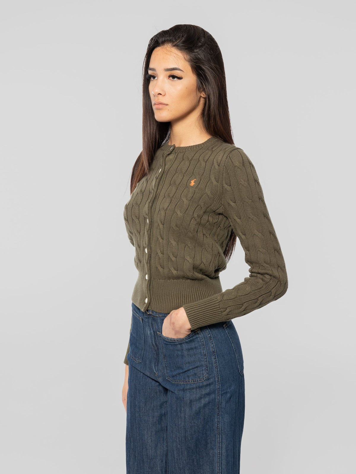 2026 New Arrival Cardigan in Cotone a Trecce Verde Oliva