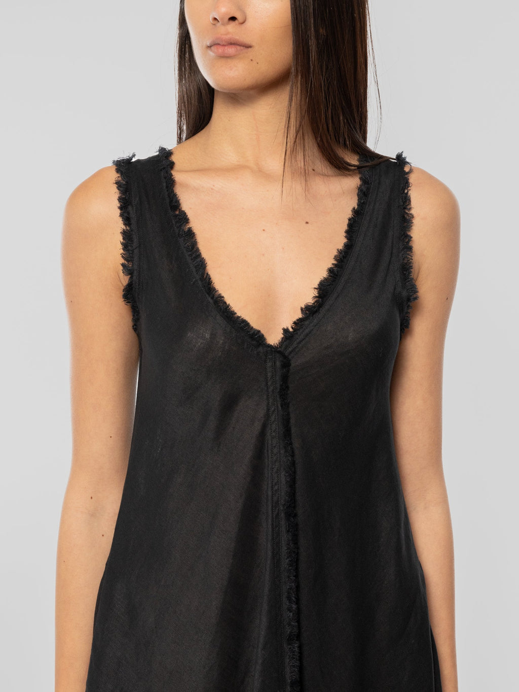2026 New Arrival Abito in Lino con Scollo a V Nero