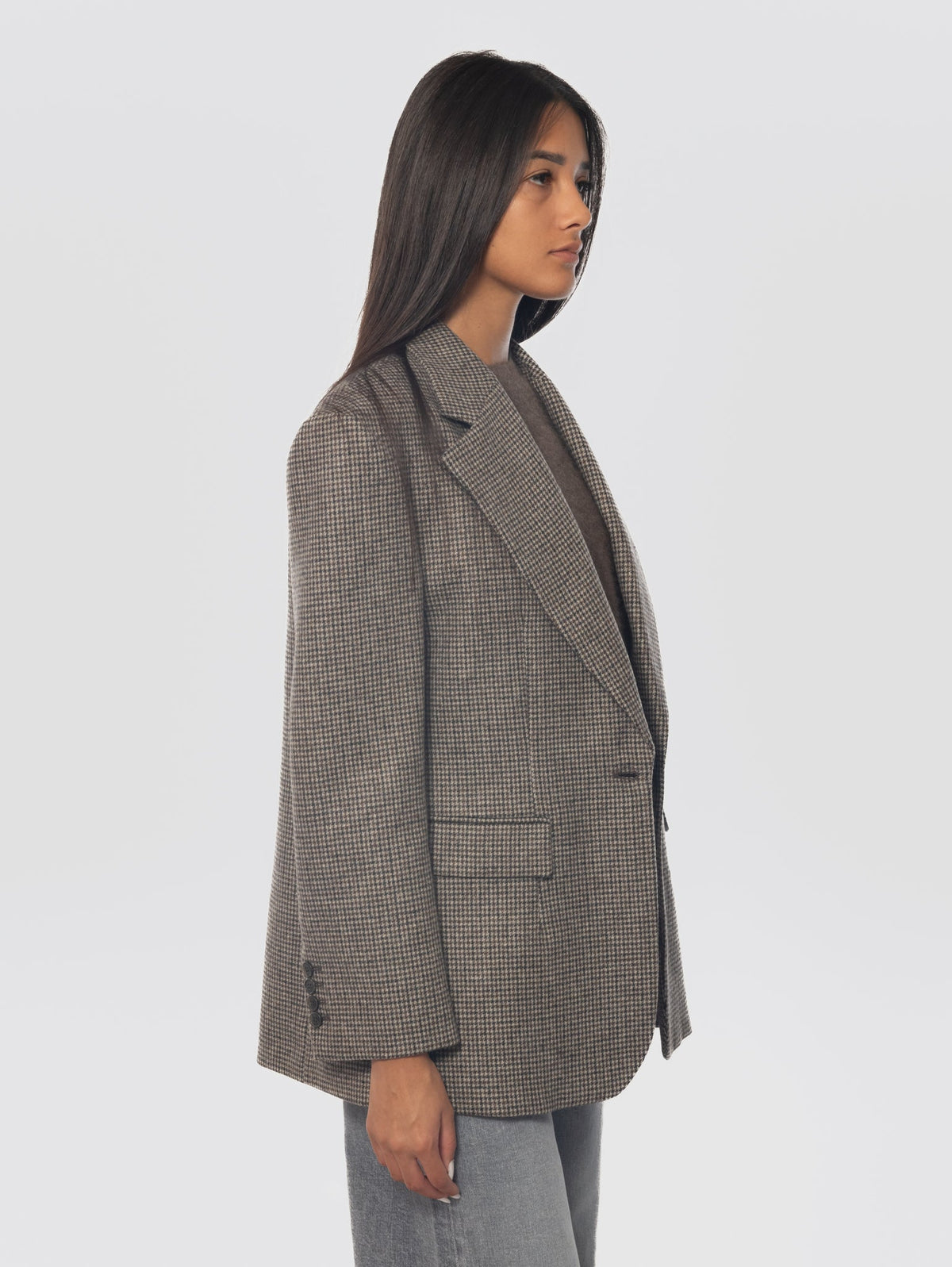 2026 New Arrival Giacca Oversize Pied de Poule Marrone