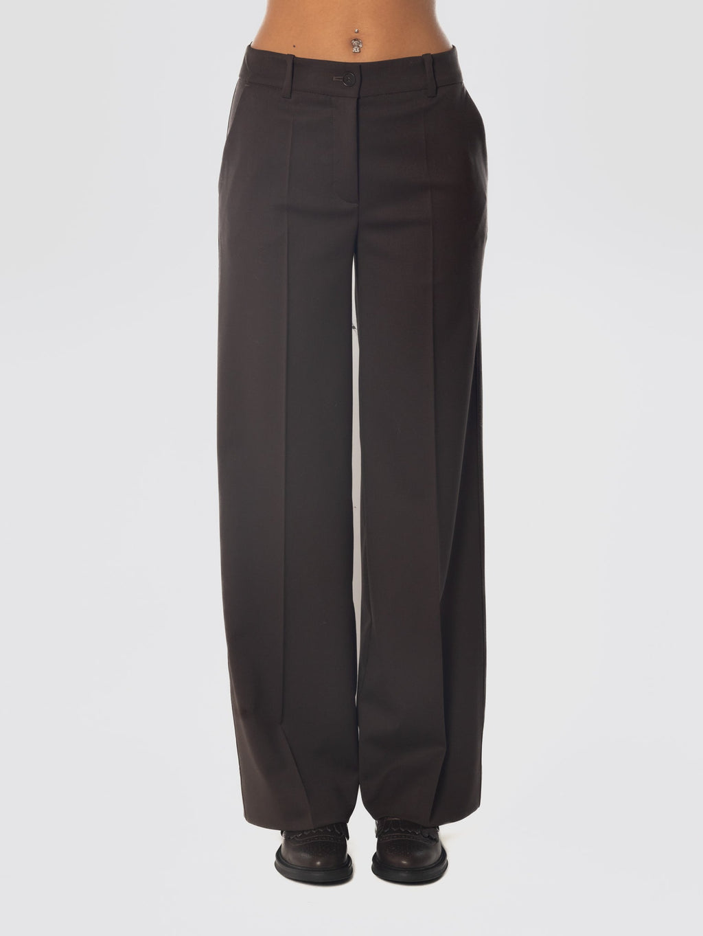 2026 New Arrival Pantaloni Palazzo in Gabardina di Lana Testa di Moro