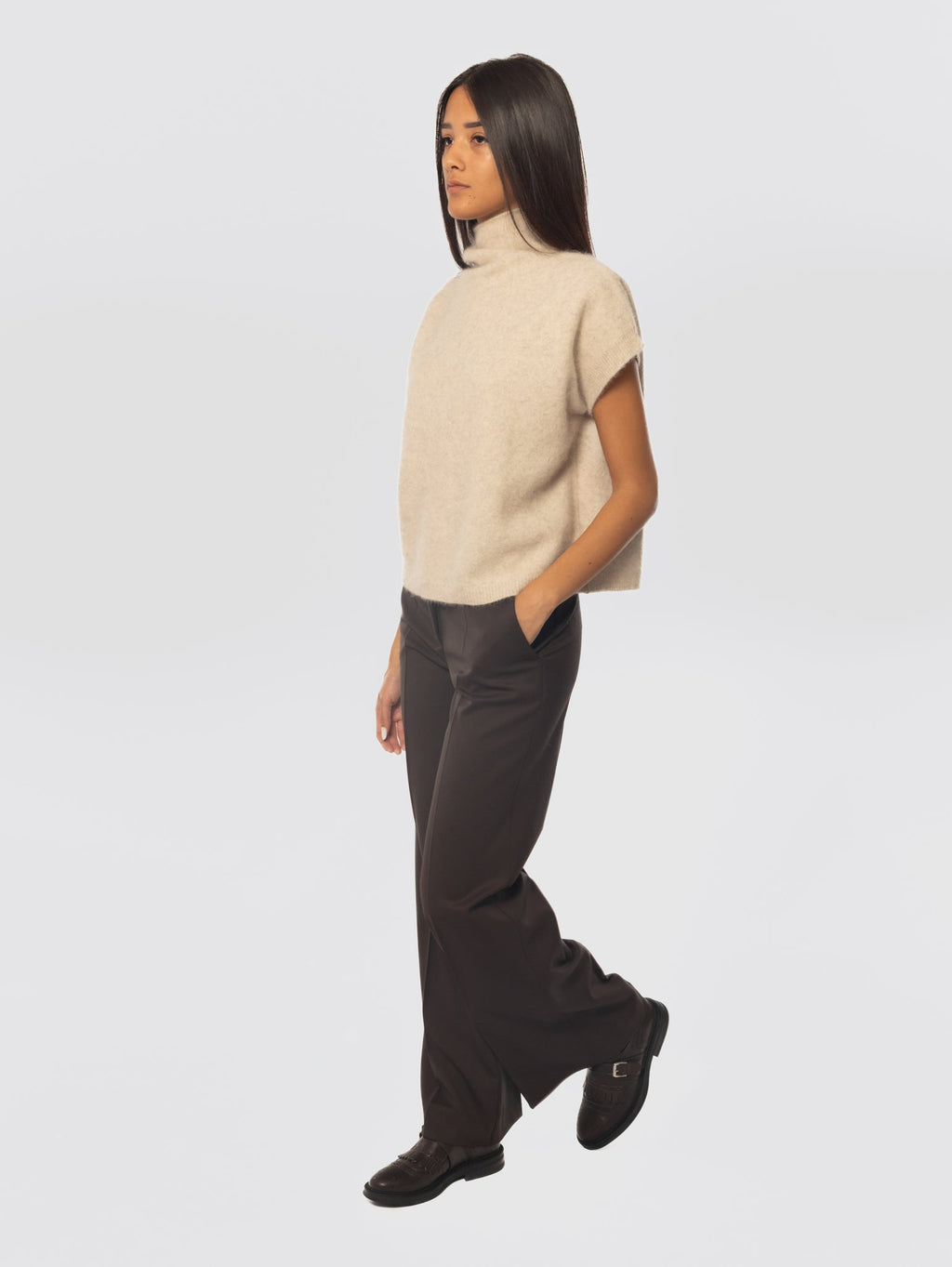 2026 New Arrival Pantaloni Palazzo in Gabardina di Lana Testa di Moro