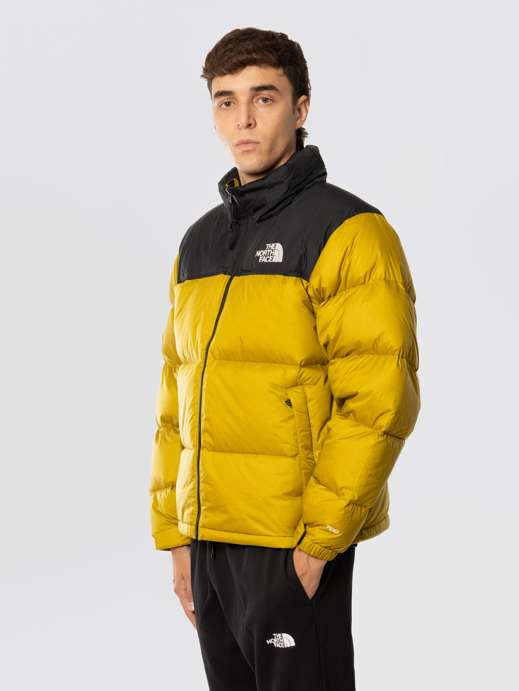 Giacca Retro Nuptse in Tessuto Ripstop Lucido Senape