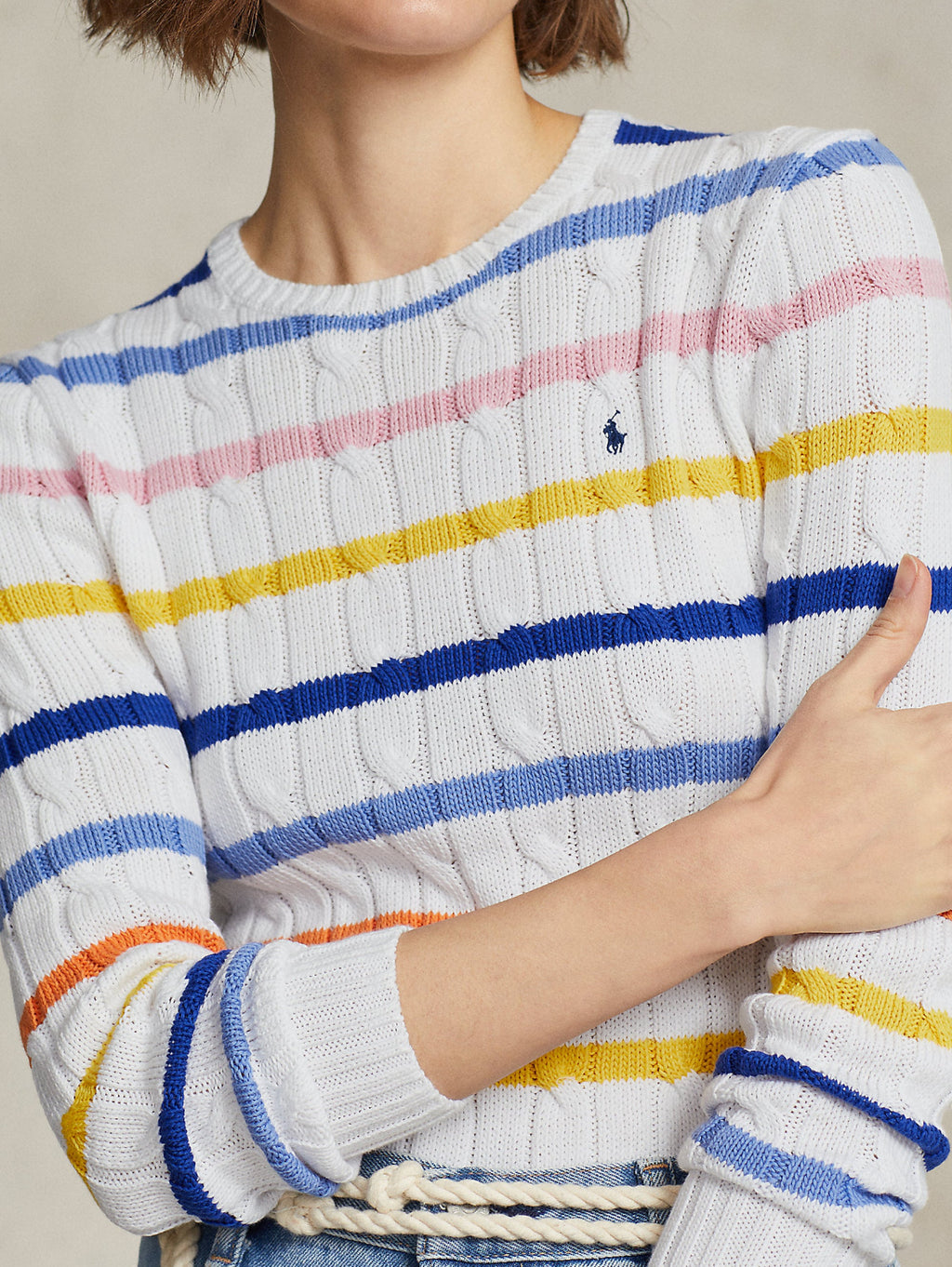 2026 New Arrival Maglia a Trecce con Righe Bianco