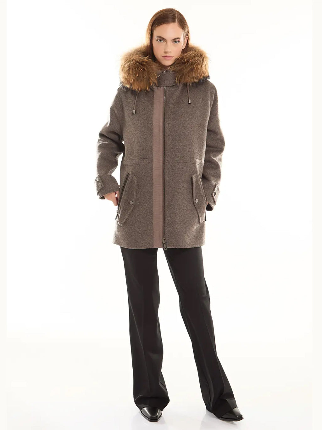 2026 New Arrival Cappotto con Cappuccio in Double di Lana Marrone