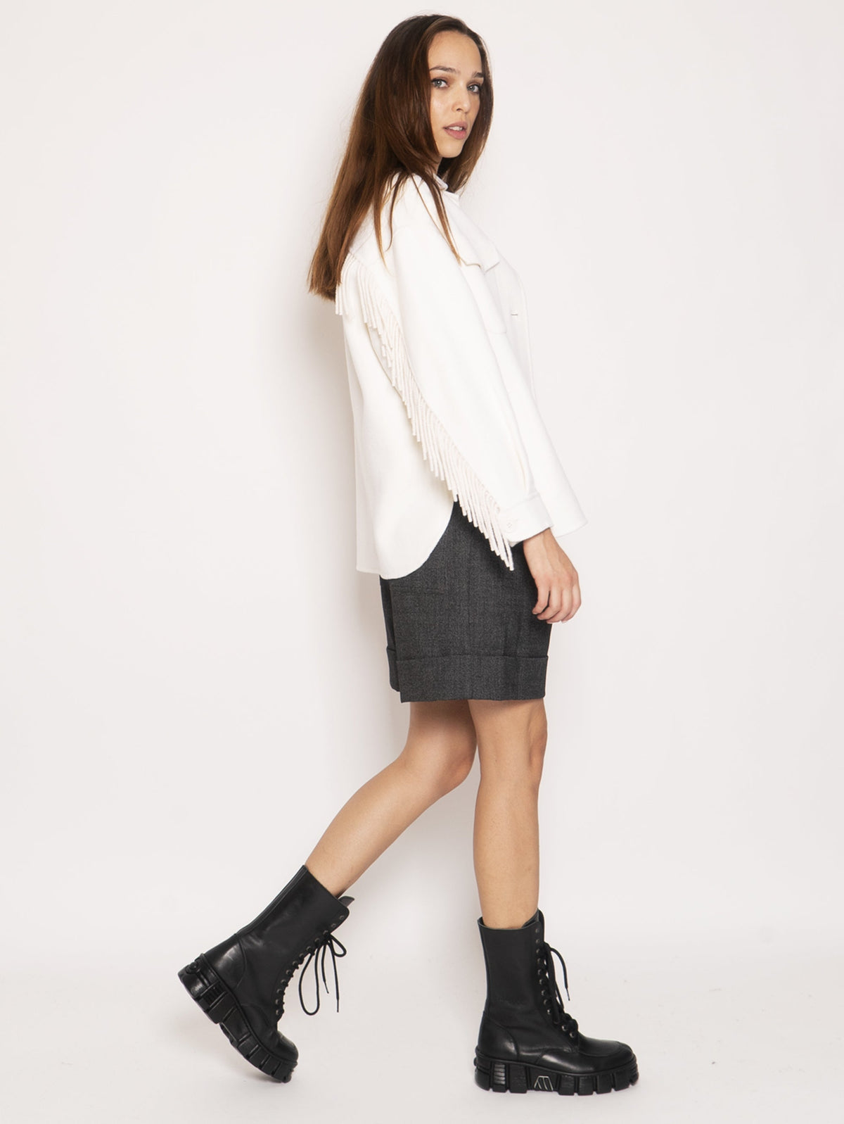 2026 New Arrival Overshirt in Lana con Frange - Bianco