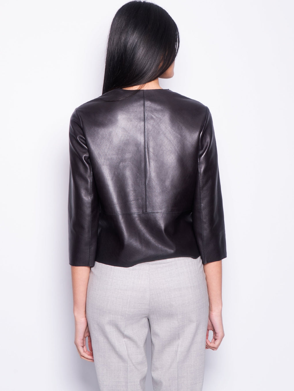 2026 New Arrival Giacca in Pelle con Scollo Tondo Nero