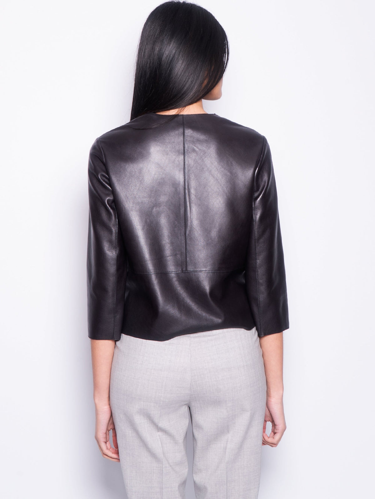 2026 New Arrival Giacca in Pelle con Scollo Tondo Nero