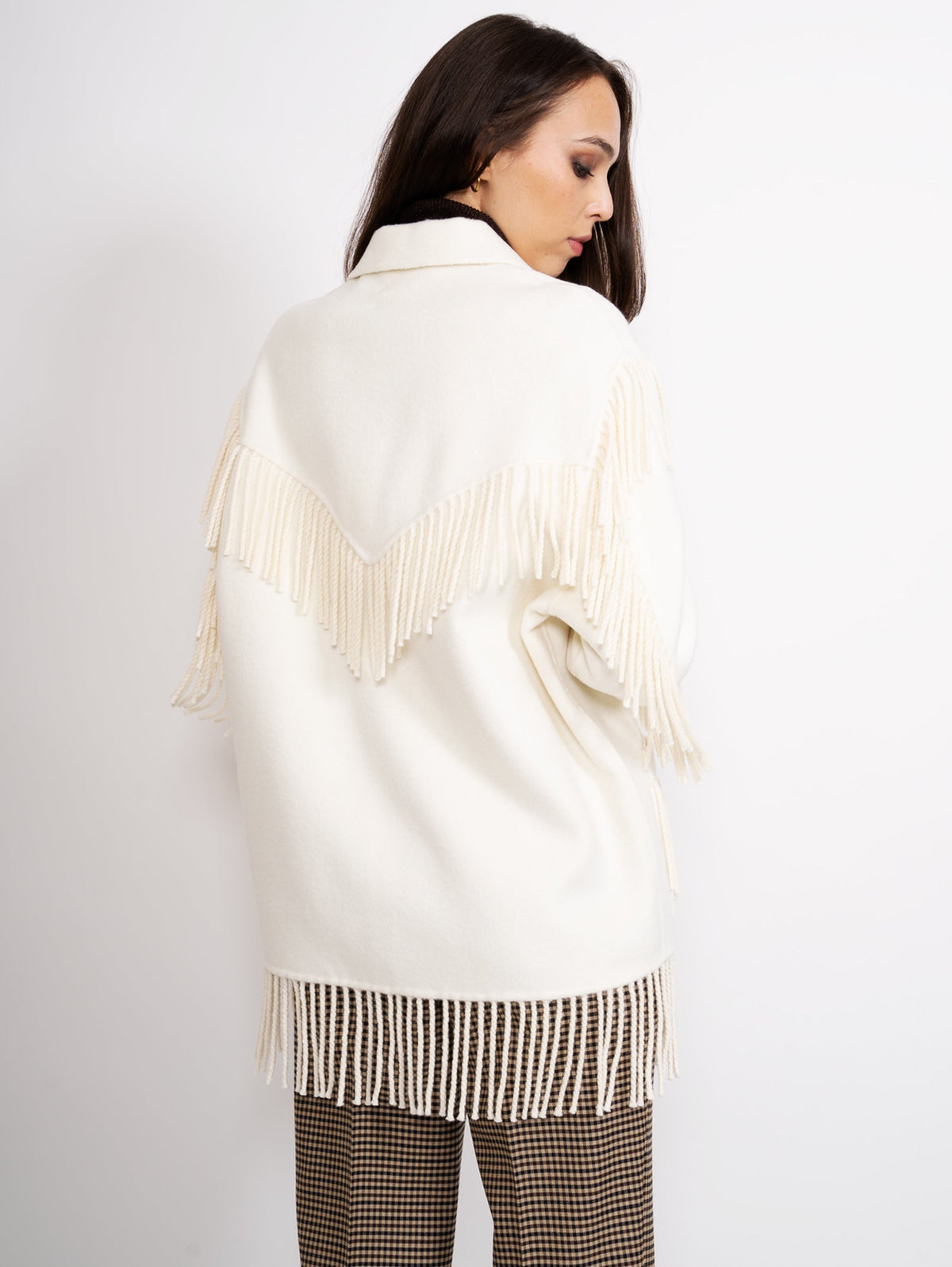 2026 New Arrival Overshirt in Lana con Frange Panna