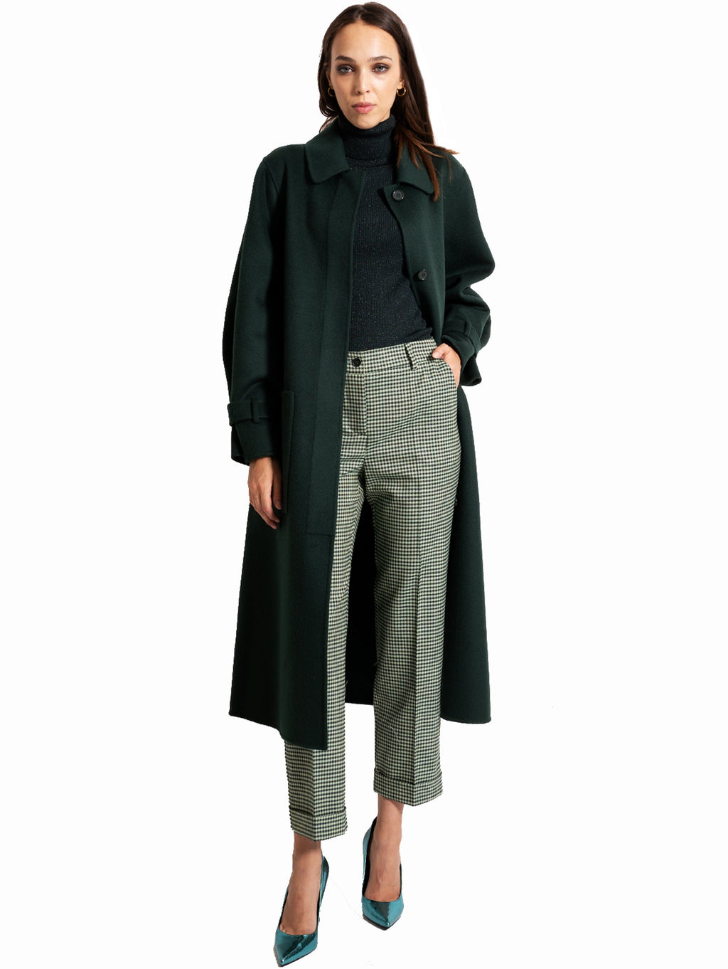 2026 New Arrival Cappotto Lungo in Doppio di Lana Verde Bottiglia