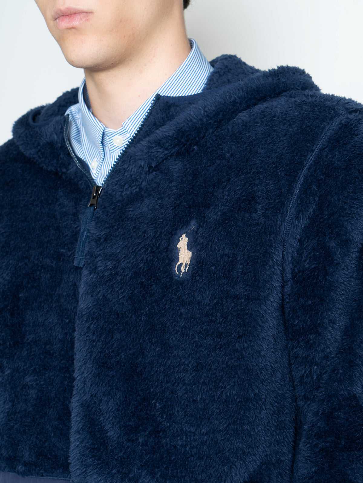 2026 New Arrival Felpa in Pile a Pelo Lungo con Cappuccio Navy