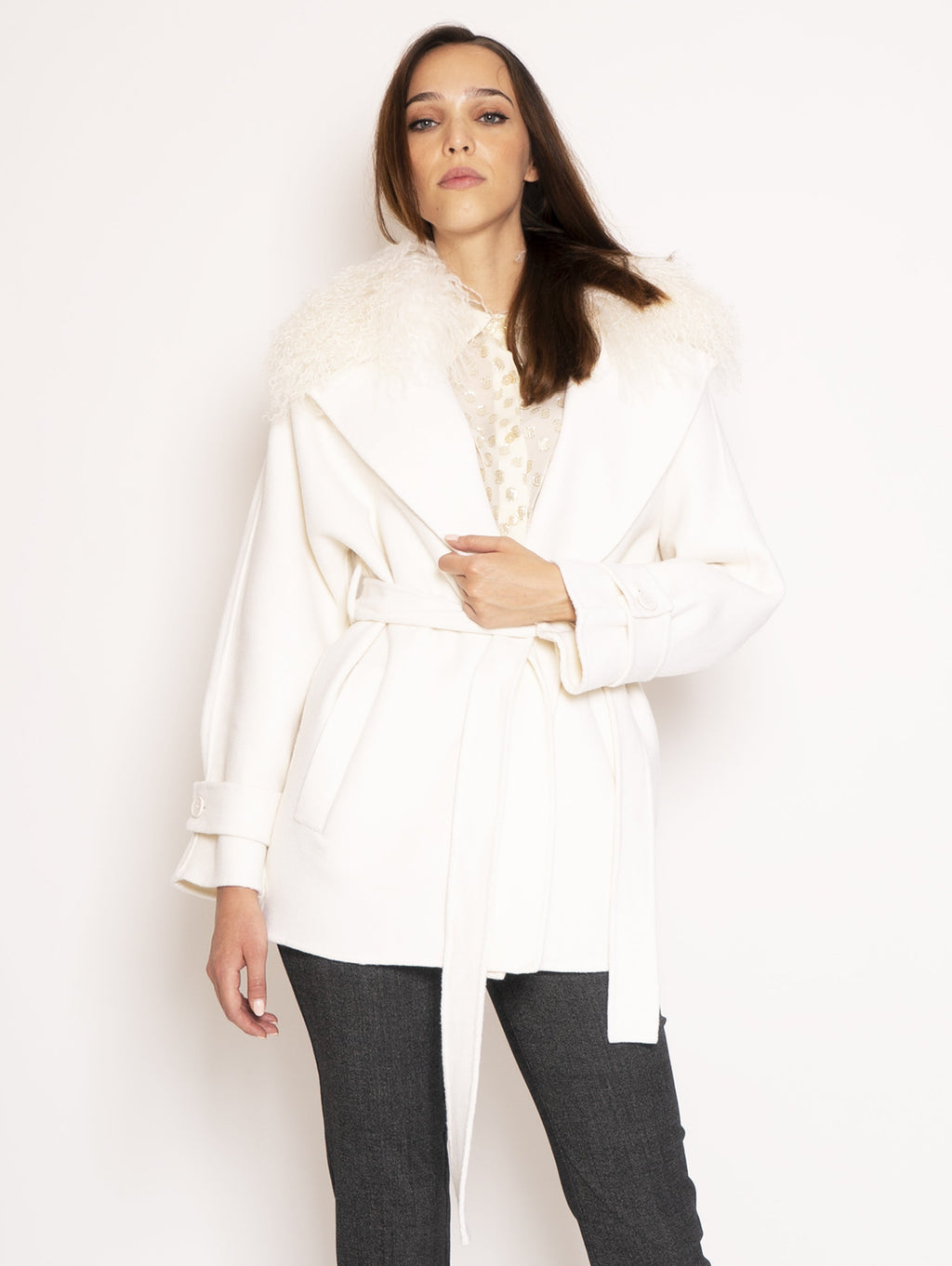 2026 New Arrival Cappotto con Collo in Mongolia - Bianco